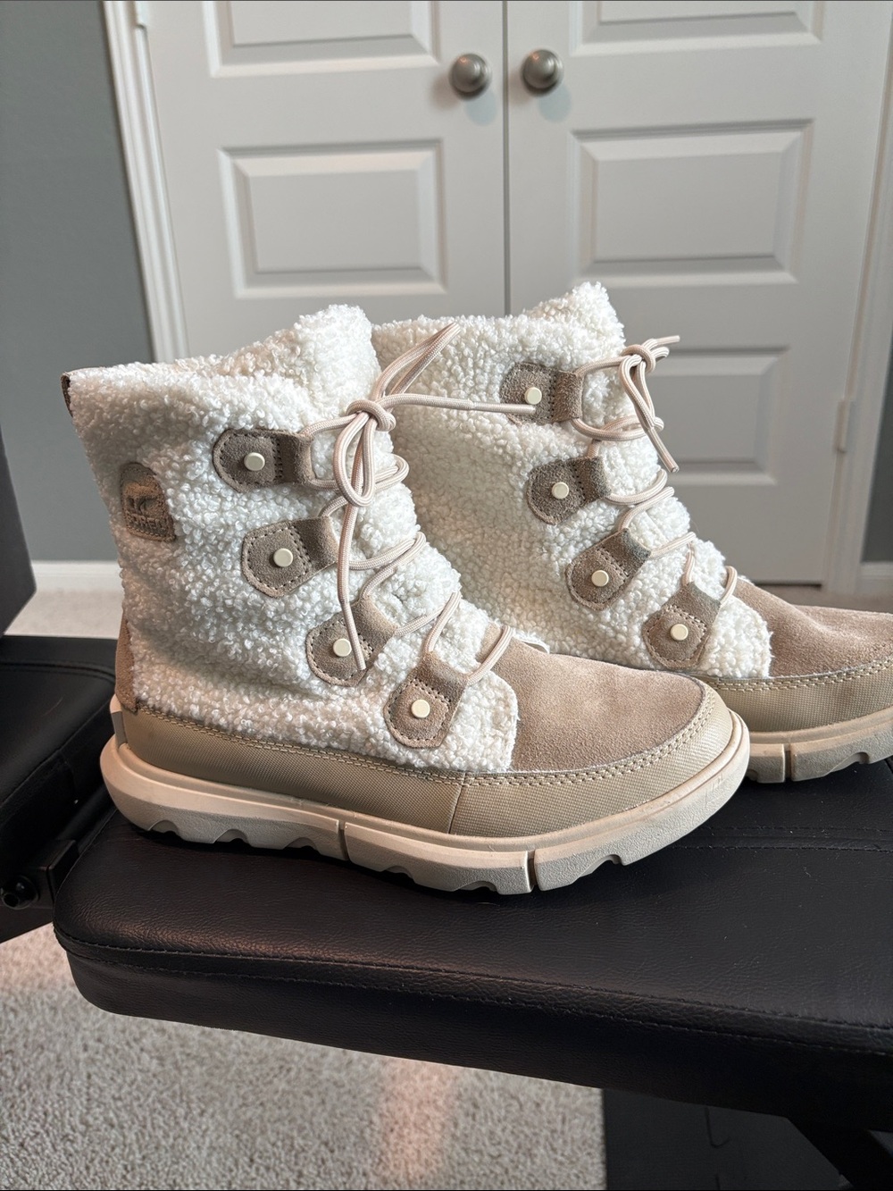 Sorel Women's Cream and Tan Shearling Lace-Up Winter Boots